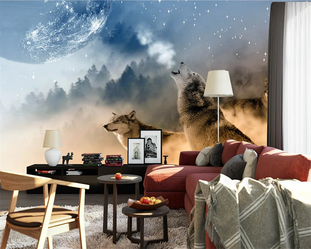 

Beibehang Custom modern new bedroom living room papier peint moisture-proof European oil painting wolf TV background wallpaper