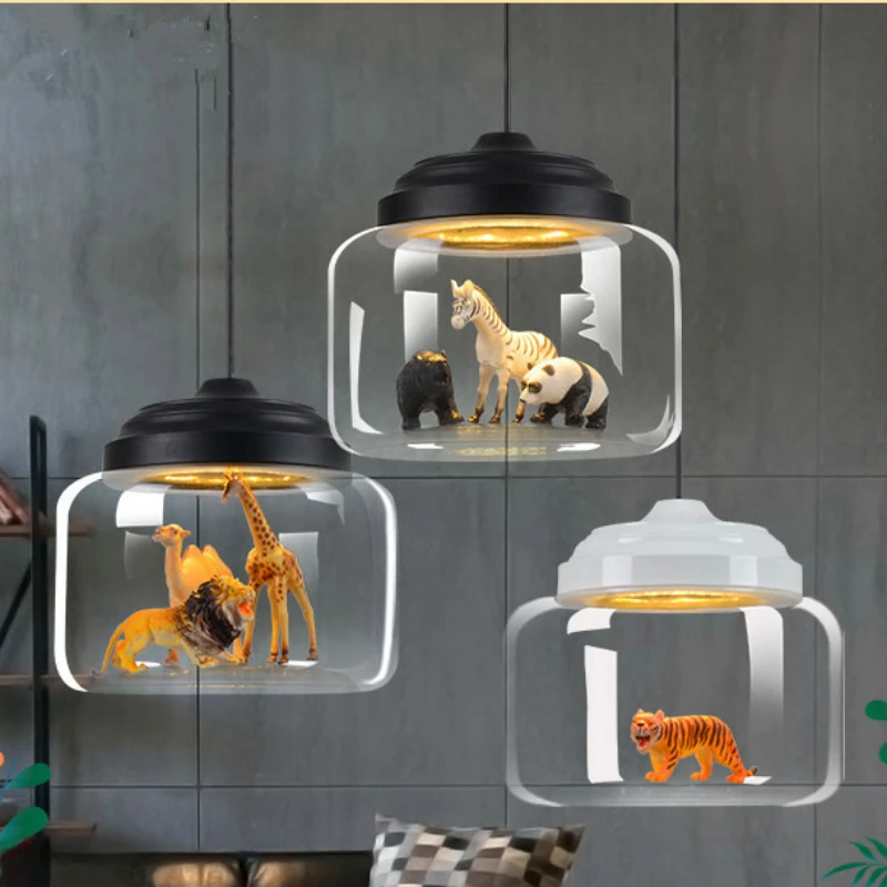 

Creative Nordic Restaurant Glass Light Cafe Kindergarten Study Personalized Creative Children's Cartoon Animal Pendant Light