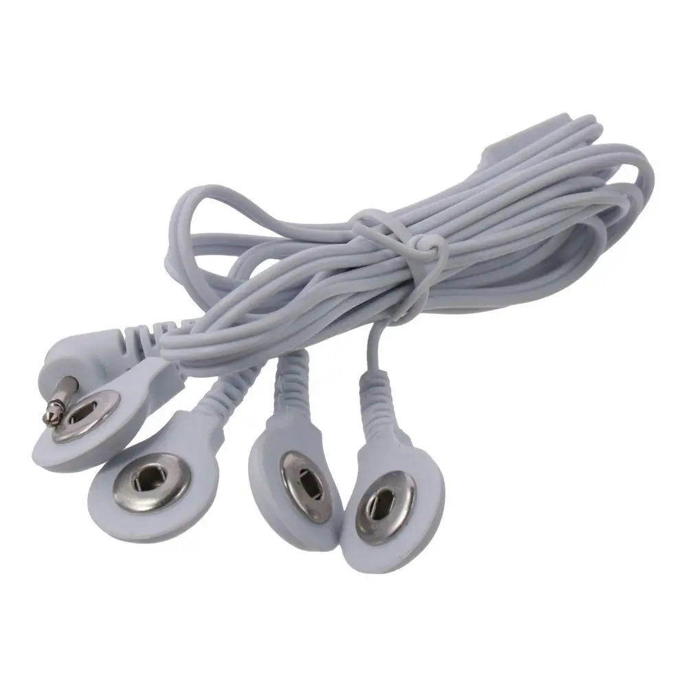 2.5mm Plug to 3.5mm Snap Cable Lead Wires 4 in 1 White Electrode Wires 1.2M/3.94ft 4 Lead Snap Electrode Cable Electric Massager