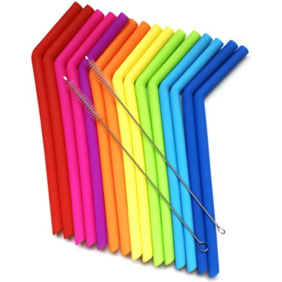 

15 FITS ALL TUMBLERS STRAWS - Reusable Silicone Straws for 30 and 20 oz Yeti - Flexible Easy to Clean + 2 Cleaning Brushes - BP