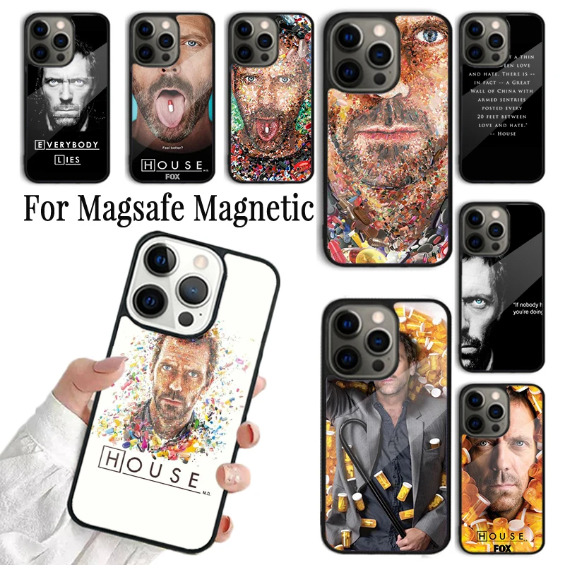 Phone Case For iPhone 16 15 14 13 12 Mini 11 Pro Max Plus Magsafe Magnetic Wireless Charging Cover Dr House Hugh Laurie Pills