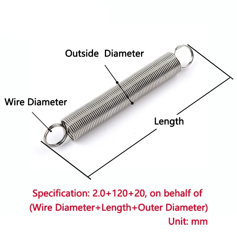 1Pcs Wire Diameter 1.5mm 2mm  O Ring Hook Tension Spring 304 Stainless Steel Closed Hook Extension Spring