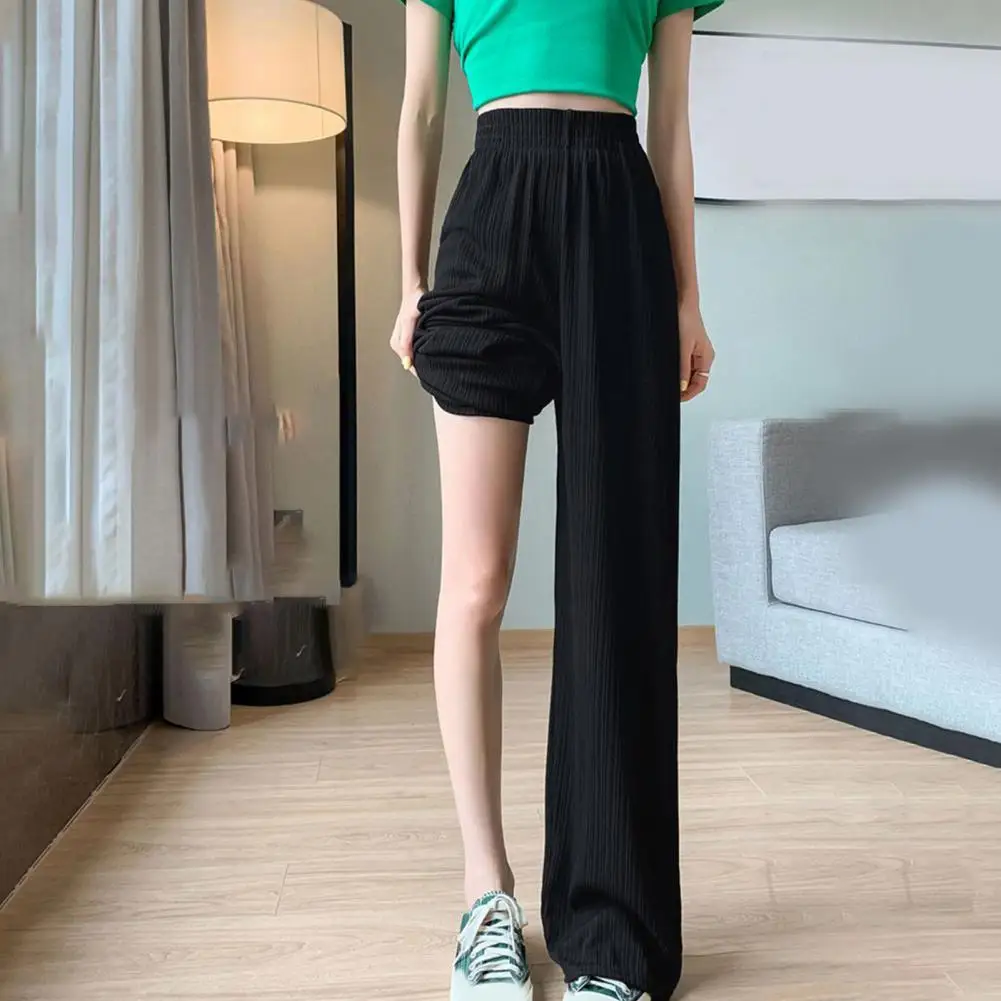 

2024 Spring Summer Ice Silk Wide Leg Pants for Women Korean Thin Chiffon High Waist Saggy Loose Straight Casual Fashion Trousers