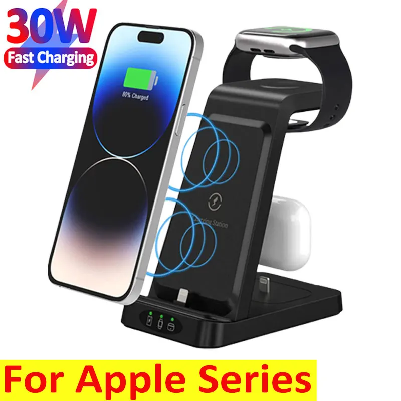 30W 3 in 1 wireless charger Stand For Iphone 14 13 12 11 8 X XR XS Apple Watch Airpods Pro iWatch 8 7 Fast Charging Station Dock