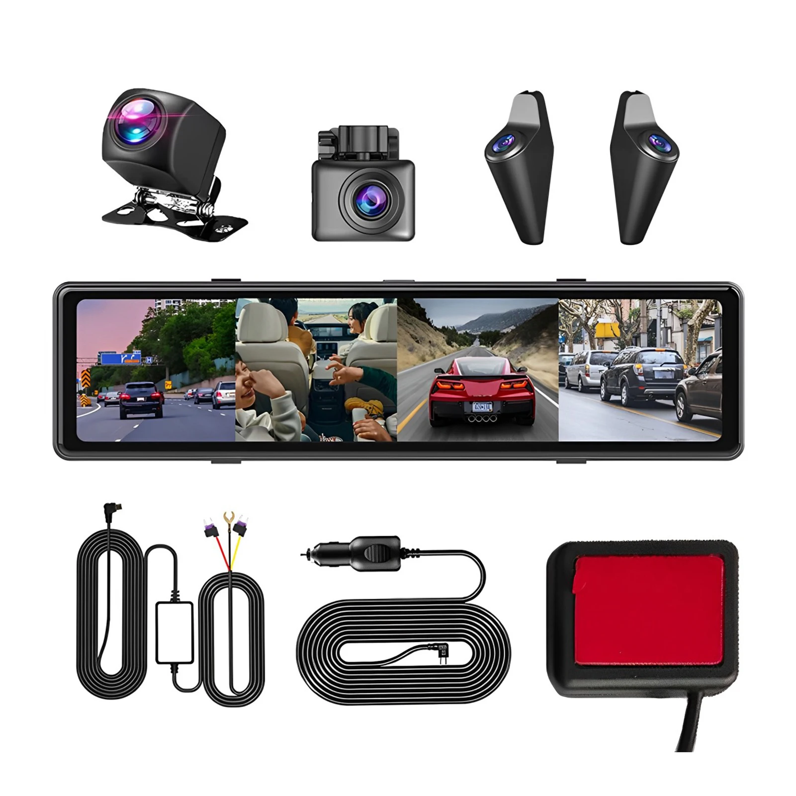 Car 4CH Dash Cam Car Dvr Dash Cam AHD Front Rear Sides View Camera W/DVR Recording Wide-Angle Lens