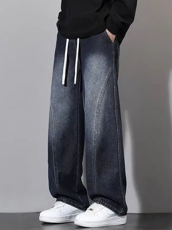 

Американские ретро-джинсы Dstring для мужчин, свободные прямые брюки, повседневные, в стиле High Street, молодежные, из хлопка