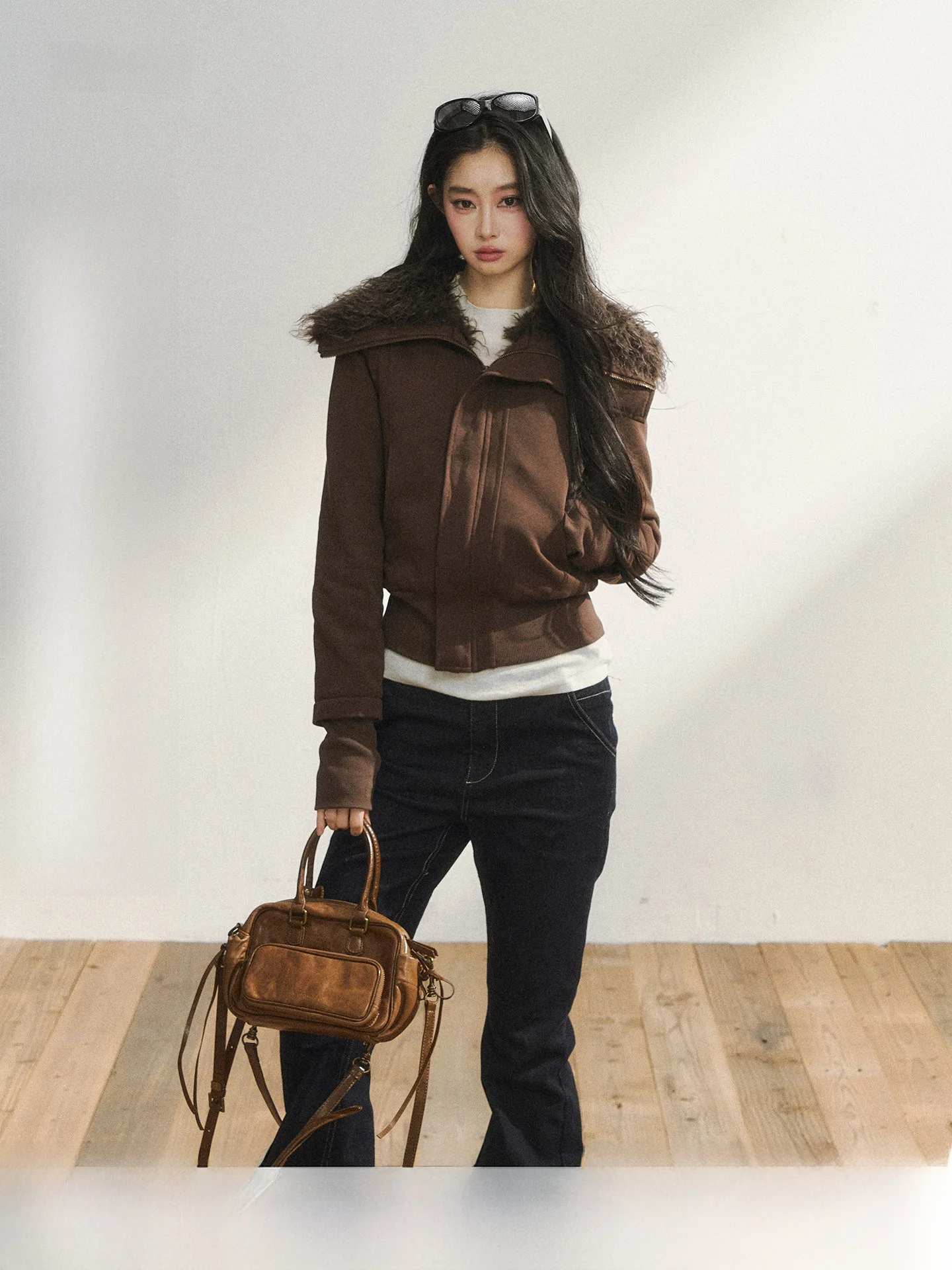 7Shiftin Original Design Short Fluffy Jacket Autumn Winter Style Slimming Waistcoat Zipper Collar Casual Women's Top