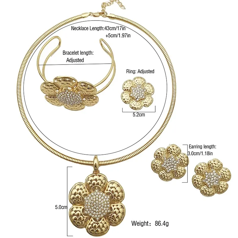 Brazil Gold Color Women Jewelry Set Six Petals Pendant Necklace Earring Bracelet Ring High Quality Jewelry Nigeria Trending