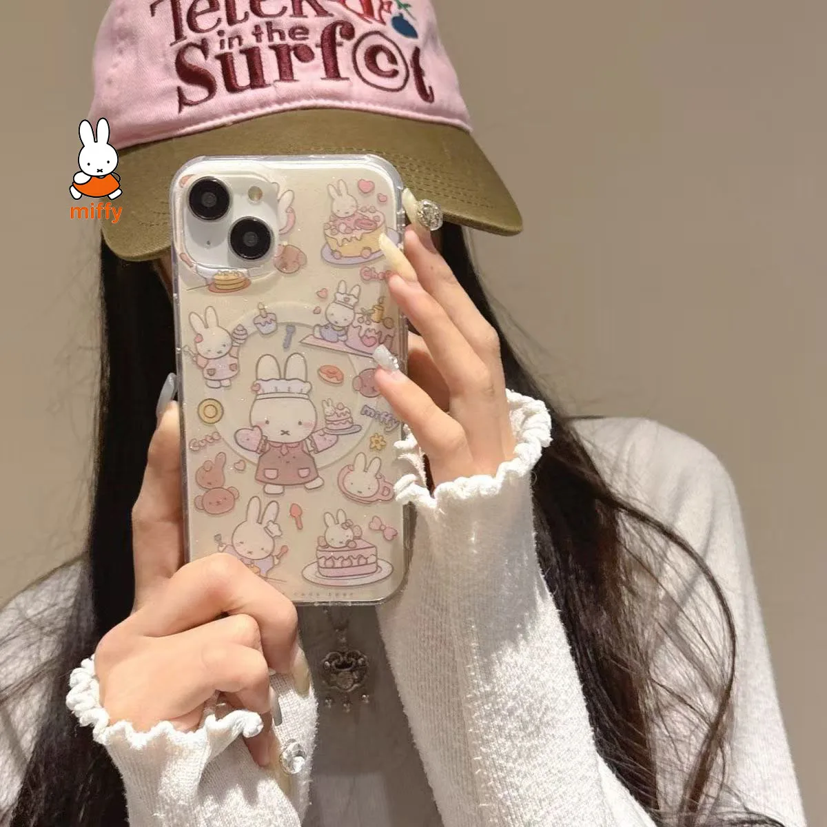 

Miffy Kawaii Cartoon Mobile Phone Case Cute Anime Rabbit Magnetic Holder Phone Case Suitable for Iphone 16 Promax Iphone15 14 13