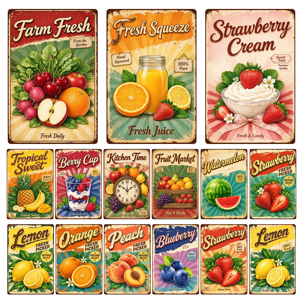 [ Kelly66 ]  Fresh Fruit Market Always Fresh Art Tin  Poster Metal Sign Bar Decor Painting 20*30 CM Size Dy24545