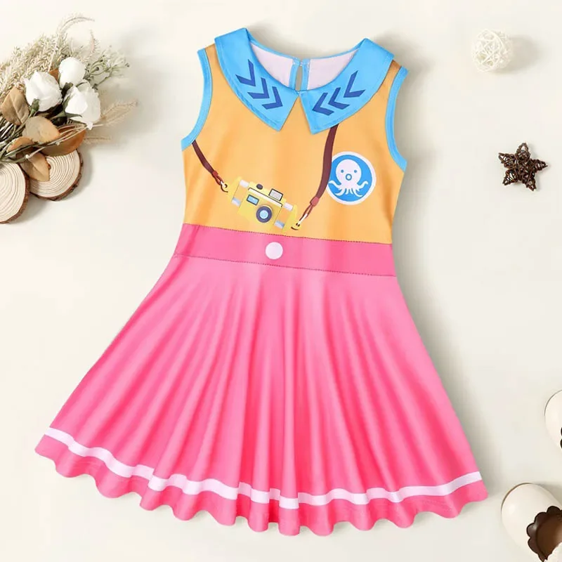 Summer Kids Clothes Baby Girls The Octonauts Dress Short Sleeve Octopus Print Ice Silk Princess Vestidos Children Cute Outfits