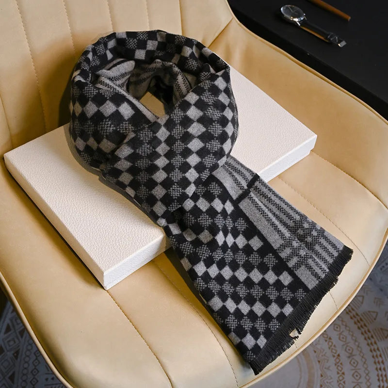 

Шерстяной шарф, мужской зимний клетчатый мужской шарф, универсальный прилив