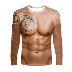 Fake Muscle Funny 3D Print T-Shirt Men Women Fashion O-Neck Hip Hop Long Sleeve Tshirts Oversized Harajuku Tees Top Man Clothing