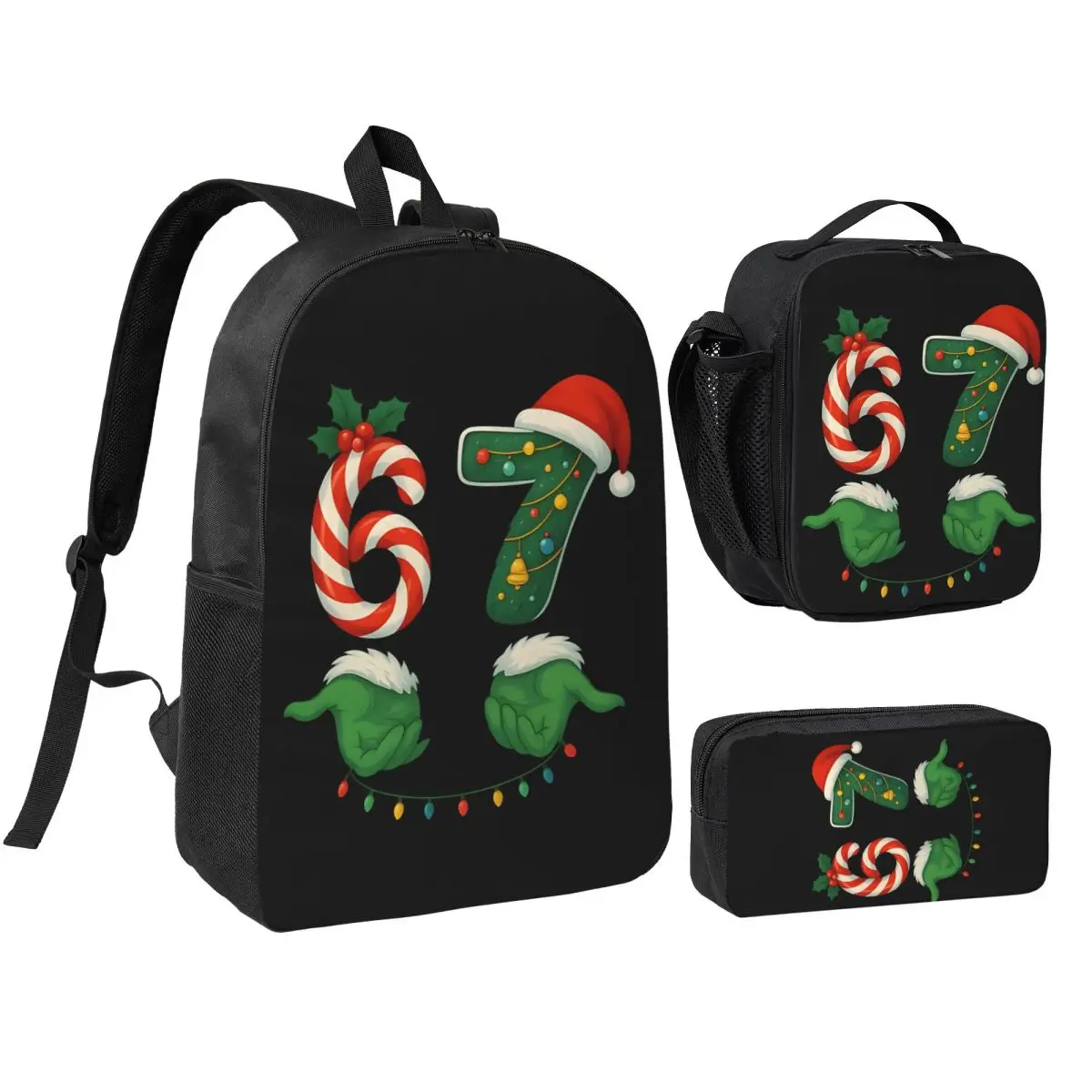 67 Six Seven 6 7 Meme 3pecs/set Backpack for Boys Girls Funny Christmas Laptop Shoulder Bag Lunch bag Pencil Case