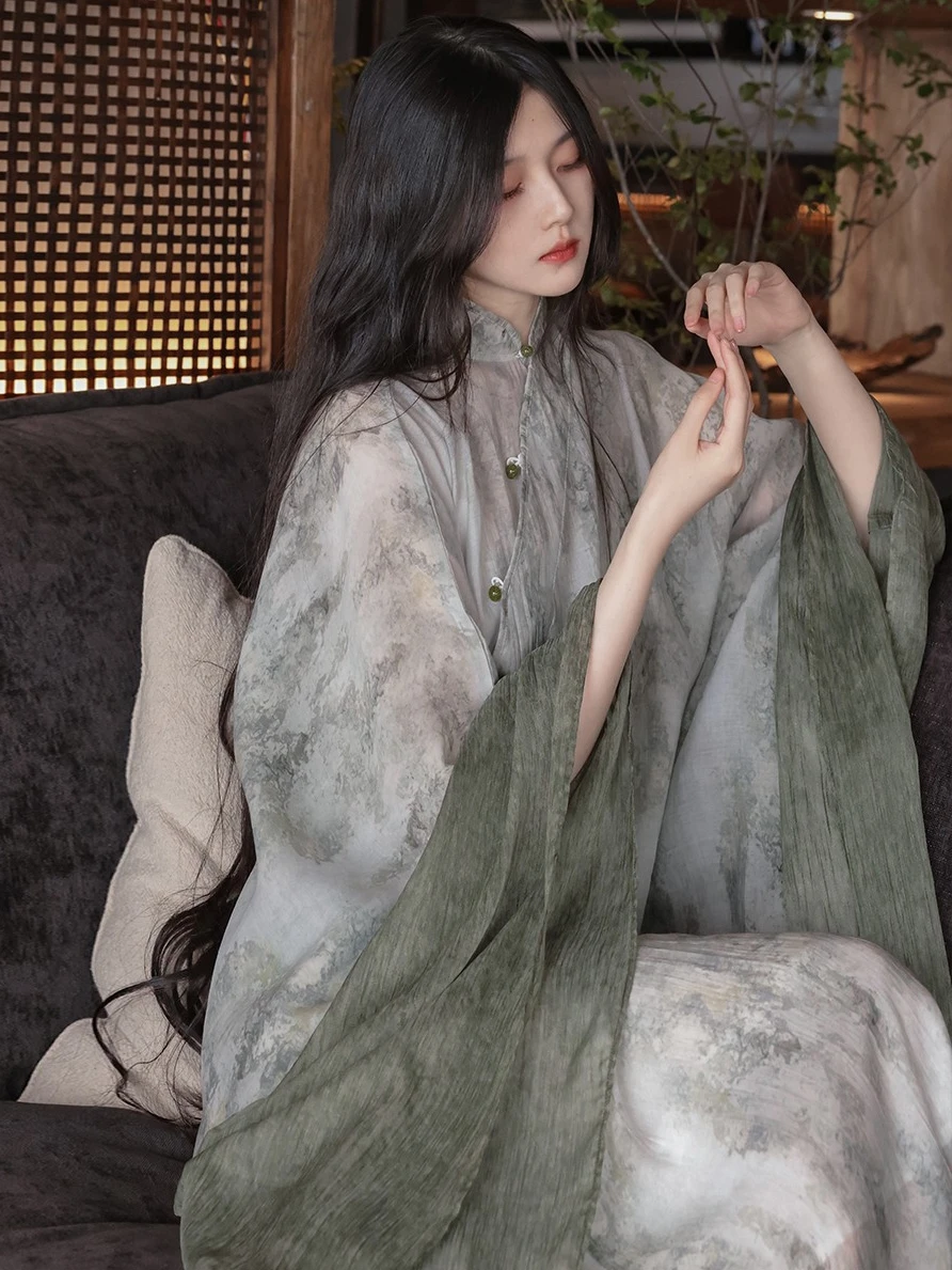 Zen Chinese Style Republic of China Improved Robe Dress Women's 2024 Spring and Summer New Loose Elegant Hanfu