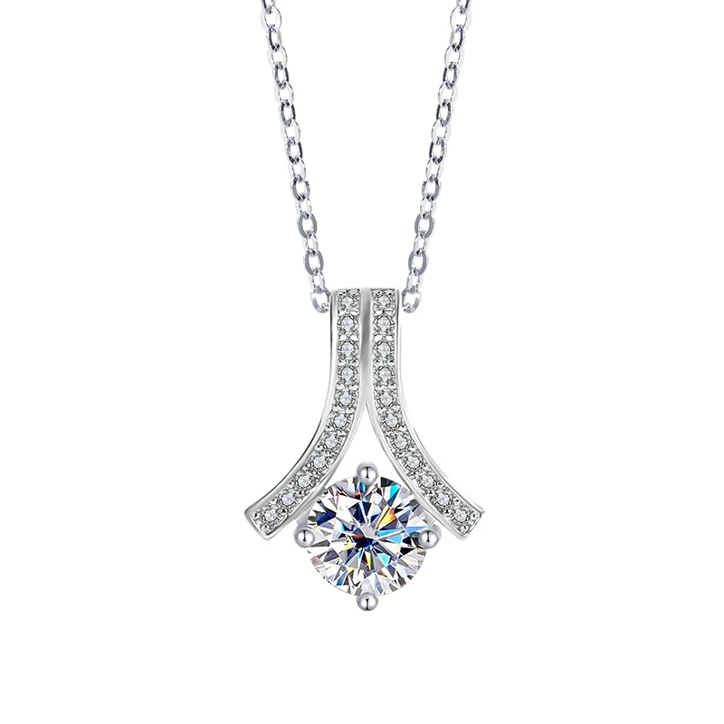 QZGY High-Quality Fashion Classic 925 Sterling Silver + Moissanite Round Diamond Pendant Necklace 1 Carat
