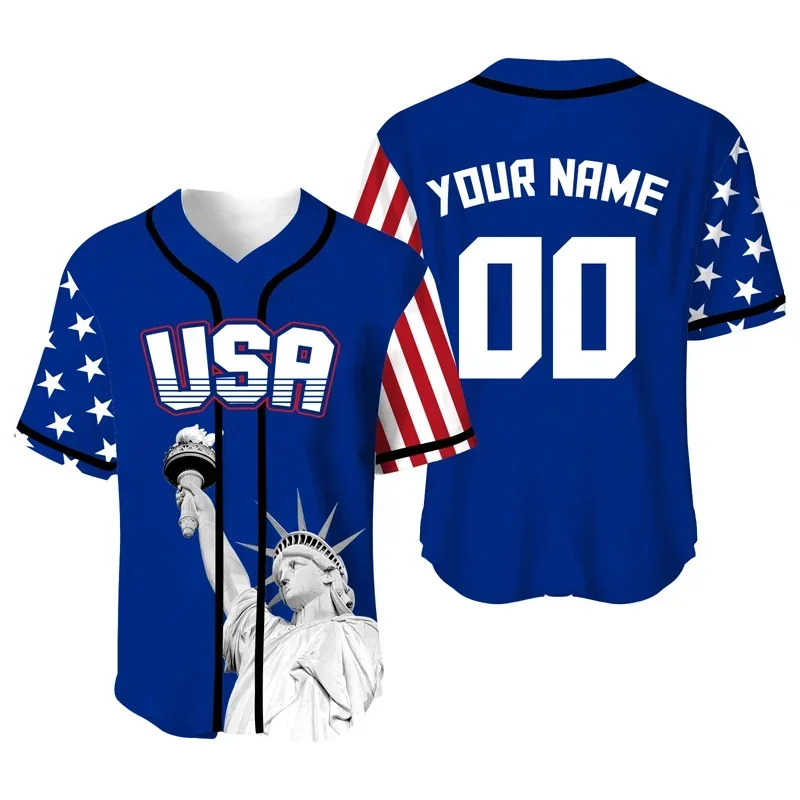 Independence Day Men Baseball Jersey Custom Shirt  American Flag Sublimation Blanks Stagtue of Liberty Sportswear Man T-Shirts