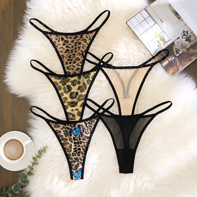 

Printed Low Rise Women Panties Plus Size Fitness Thong Mesh Sexy Lingerie Sports T-pants Breathable Seamless Bikini T-Back Pants
