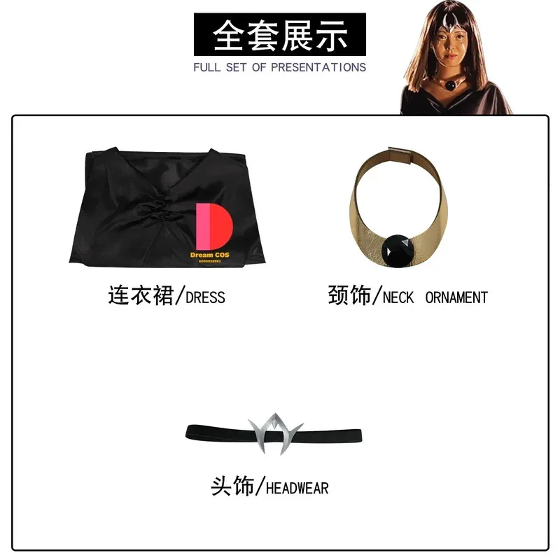 Kostum Cosplay Anime Camearra Keluaran Baru untuk Gaun Hitam Panjang Hiasan Kepala Dasi Set Lengkap Setelan Pesta Halloween Wanita Ir;l5