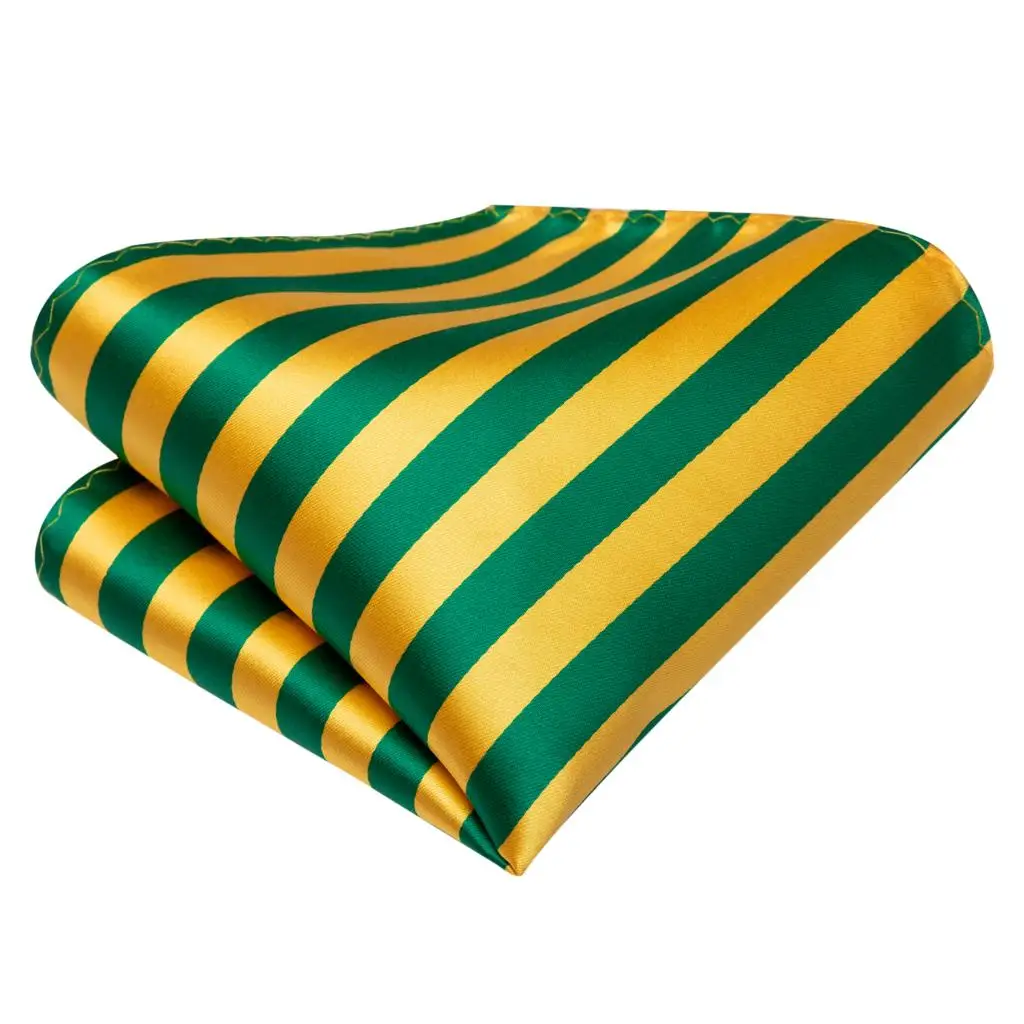 Hi-tie verde amarelo listrado gravata de casamento de seda para homens design de moda handky abotoaduras conjunto para homens gravata festa de negócios dropship