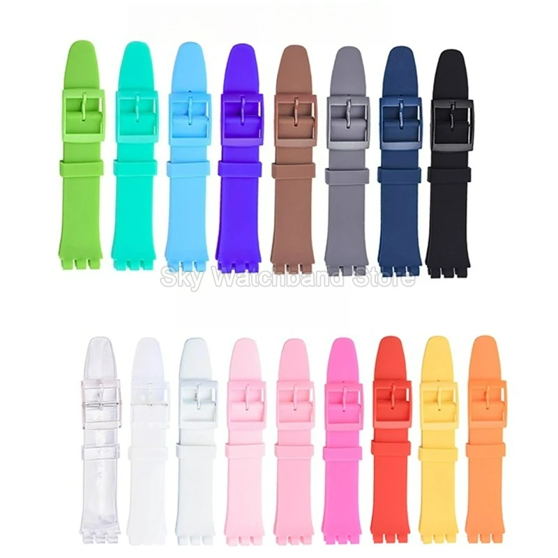 حزام ساعة من السيليكون 17 19 ملم لسلسلة سواتش حزام مقاوم للبقع مرن أسود أزرق أرجواني أصفر أحمر واجهة خاصة #1