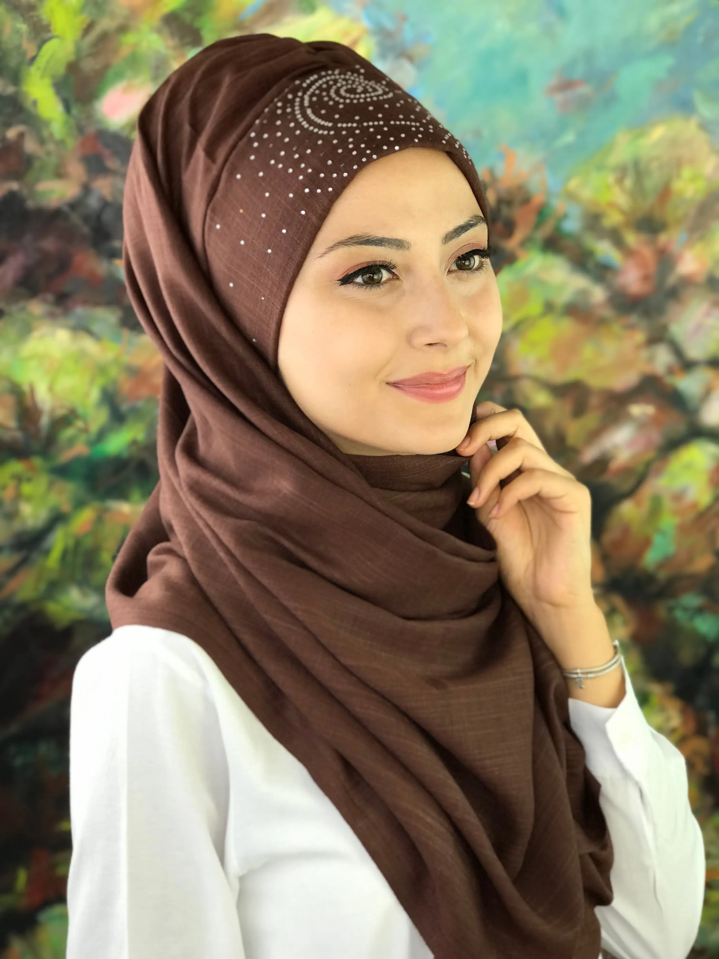 2021 New Fashion Hijab Women Muslim Islamic Turban Scarf Hat Foulard Single Spiral Pattern Dark Brown Ready Made Shawl