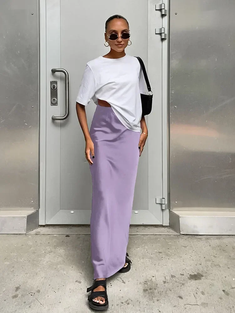 

Elegant Satin Black Trumpet Skirts Fashion Slim High Waist Skirts Women Female 2023 Solid Office Long Skirt Spring Summer