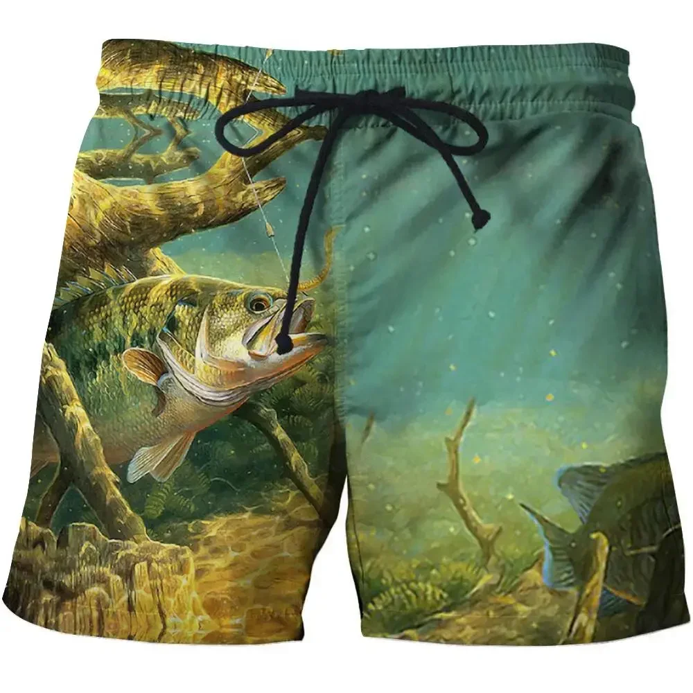 Summer New Men\'s Shorts 3d Printing Fishing Series Pattern Beach Pants Outdoor Fishing Men\'s Forest Camouflage Shorts S-2XL