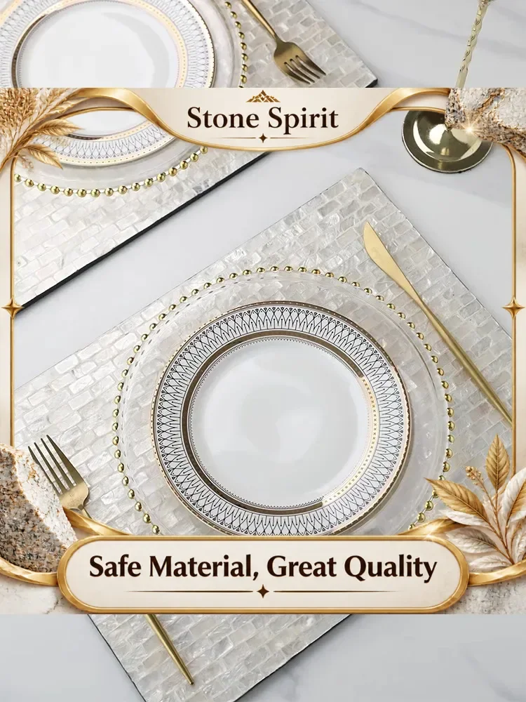 Ahunderjiaz-European Natural Shell Placemat, Retro Rectangular Tray, Glass Dining Plate, Kitchen Cutlery Set, Kitchen Tool, 8 in