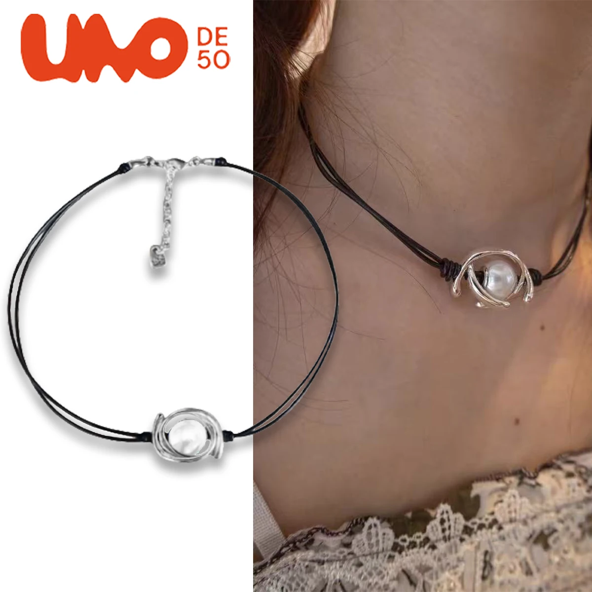 

UNODE50 necklace European Spanish Personalized Fashion Trendy Brand Cowhide Rope Pearl Necklace