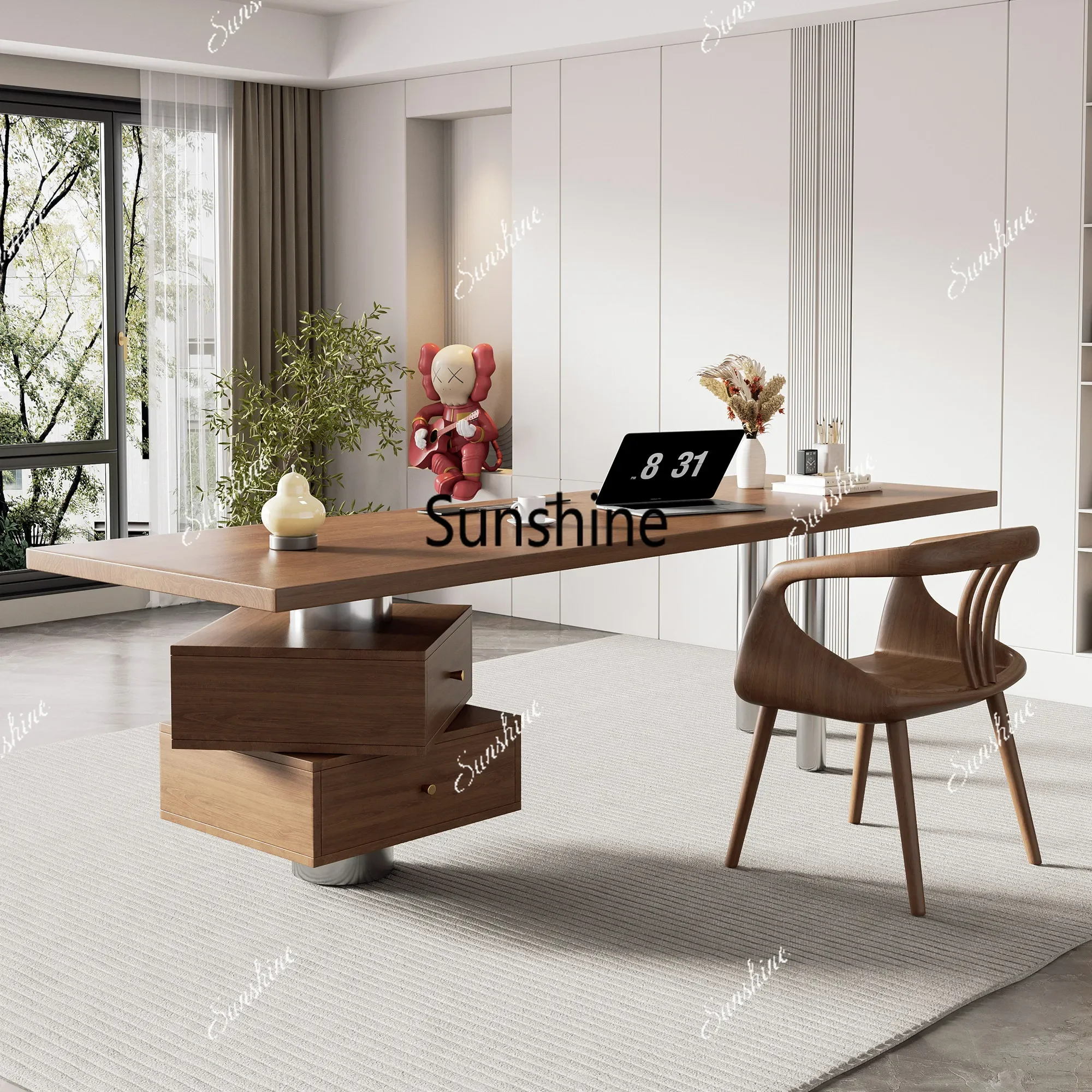 Light luxury solid wood office boss table creative high-end negotiation tableTJ