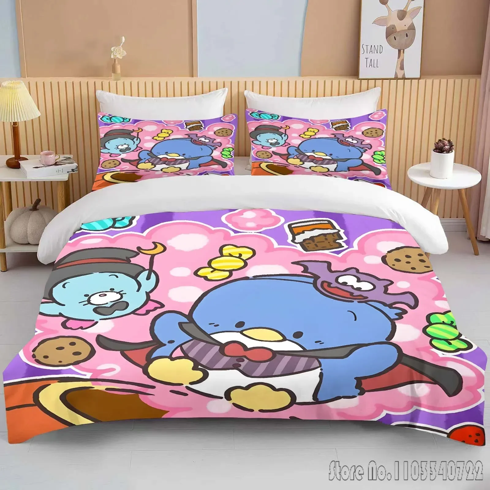 Sanrio Tuxedo Sam Printed Bedding Set Duvet Cover Anime Quilt Adult Kids Birthday Gift Full Size Comforter Bedding Sets