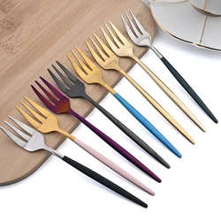 6Pcs Cake Fork Tableware Set Stainless Steel Tea Forks Snack Salad Coffee Fruit Fork Mirror Cutlery Kitchen Utensils