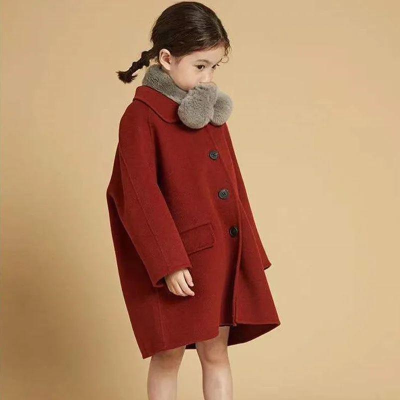 Girls Kids Down Coat Jacket Overcoat Cotton Woolen 2022 Red Wine Warm Plus Thicken  Winter Sports Children\'s Clothing