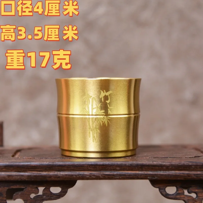 All-brass bamboo-patterned water cup, a symbol of continuous progress, suitable for tea ceremonies, as a gift, or as a decorativ