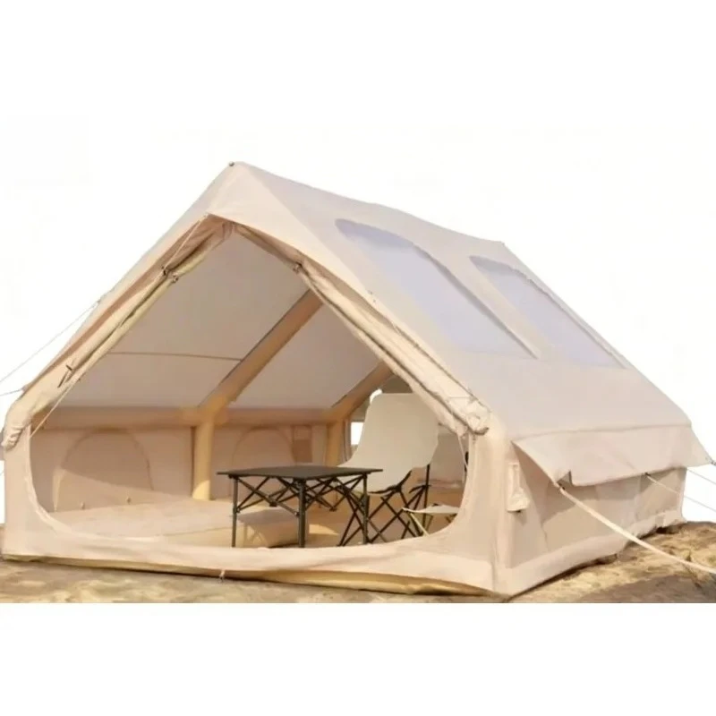 12 Square Meter 6-Person Lightweight Inflatable Tent Khaki White Waterproof Windproo Easy Setup Glamping Tent for Family Camping