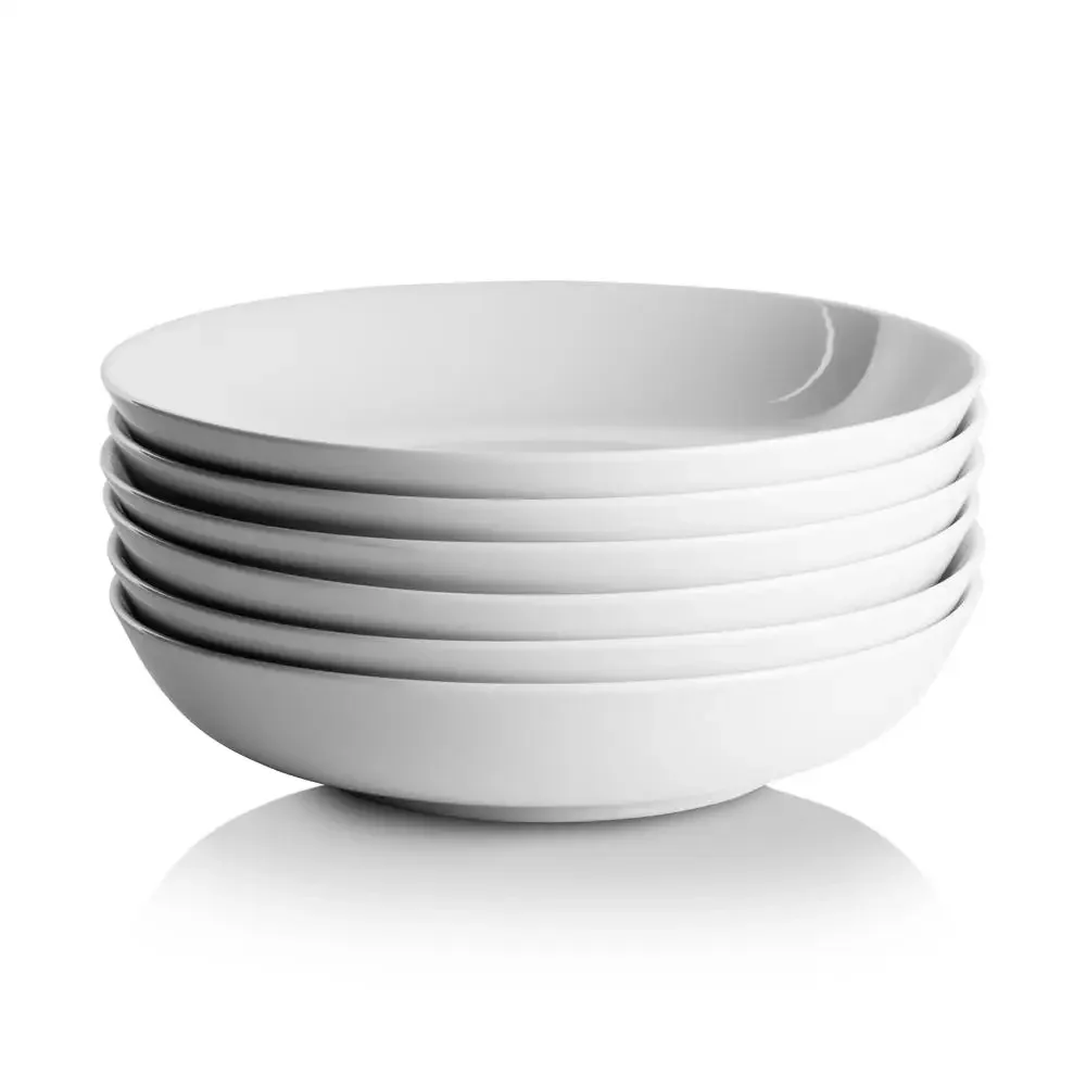 Set of 6 White Ceramic Pasta Bowls 36 Oz Multi-purpose Dishware Kit