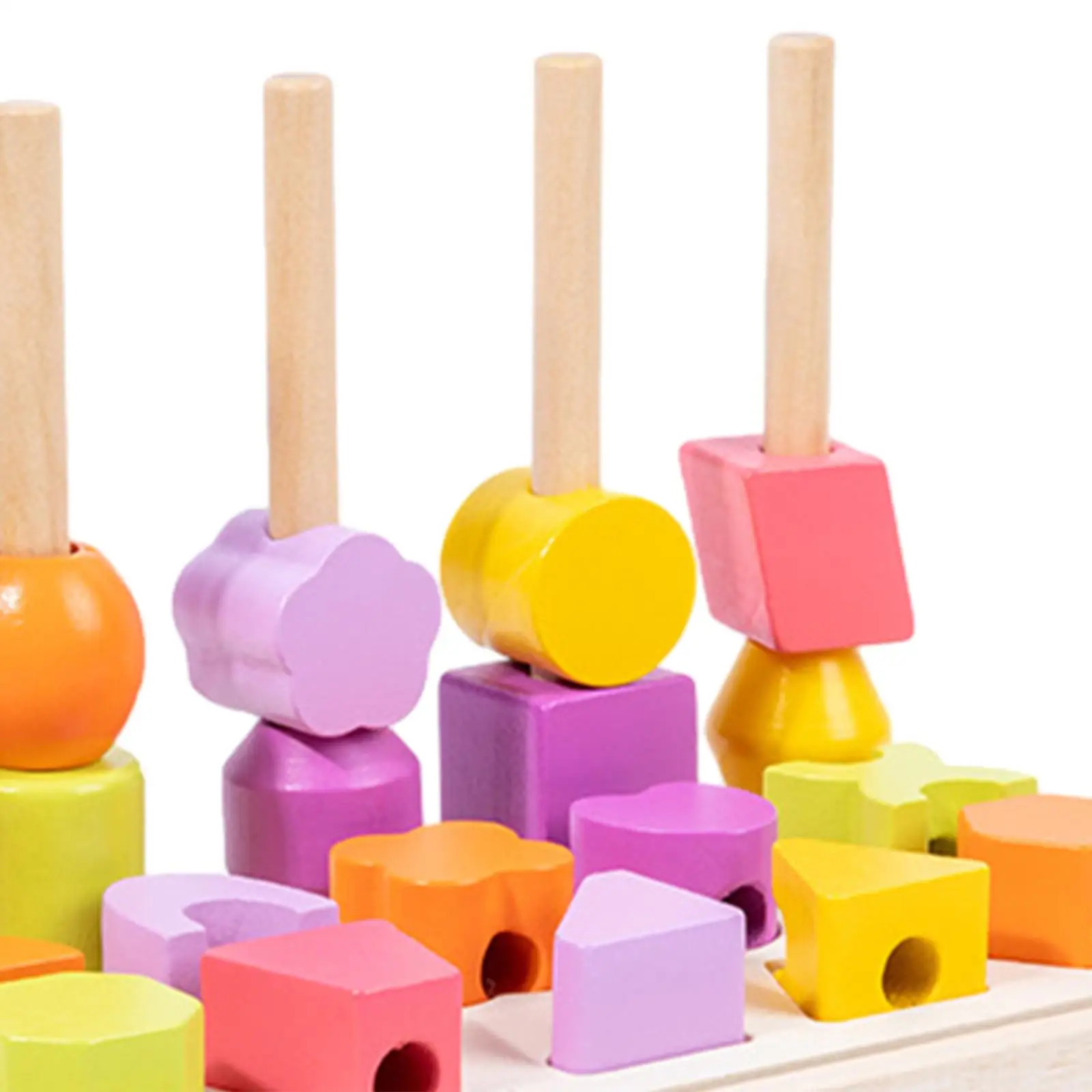 Wooden Beads Sequencing Toy Problem Solving Shape Recognizing Color Matching Stacking Blocks for 2 3 4 5 Year Old Holiday Gifts