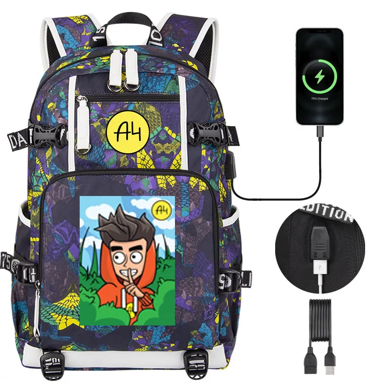 Hot Влад А4 Cartoon School Bags For Teenager USB Charging Laptop Backpack A4 LAVA LAVA Boys Girls Student Book Bag Travel Bag