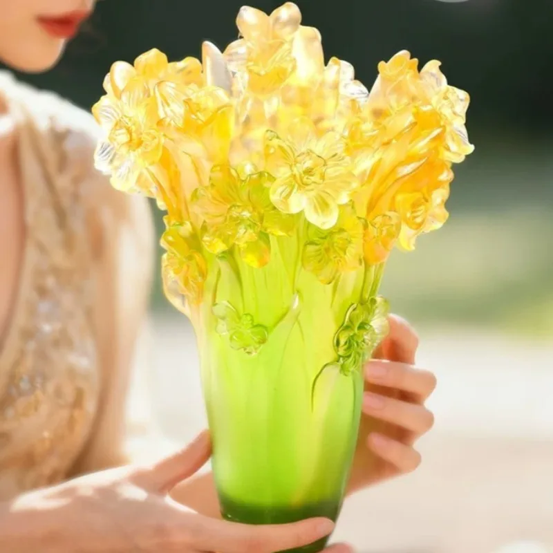 Creative 3D Flower Crystal Glass Vase,Carved Art Irregular Decorative Vase,Home Office Wedding Table Decor,Luxury Gift for Women
