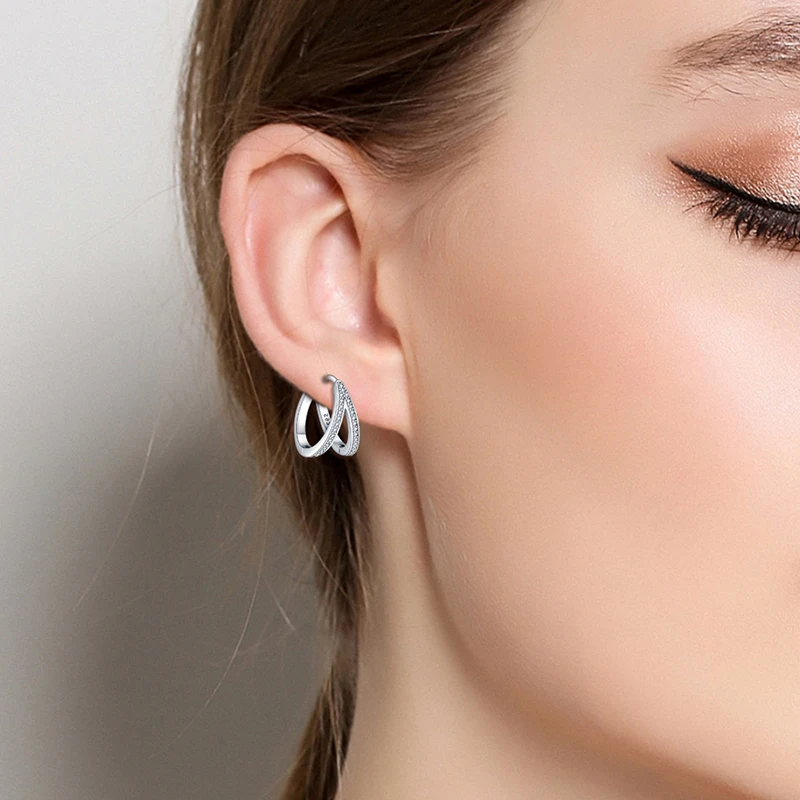 925 Silver Color Rose Gold Heart Geometric Irregular Hoop Earrings For Women Wedding Engagement Birthday Delicate Jewelry Gift