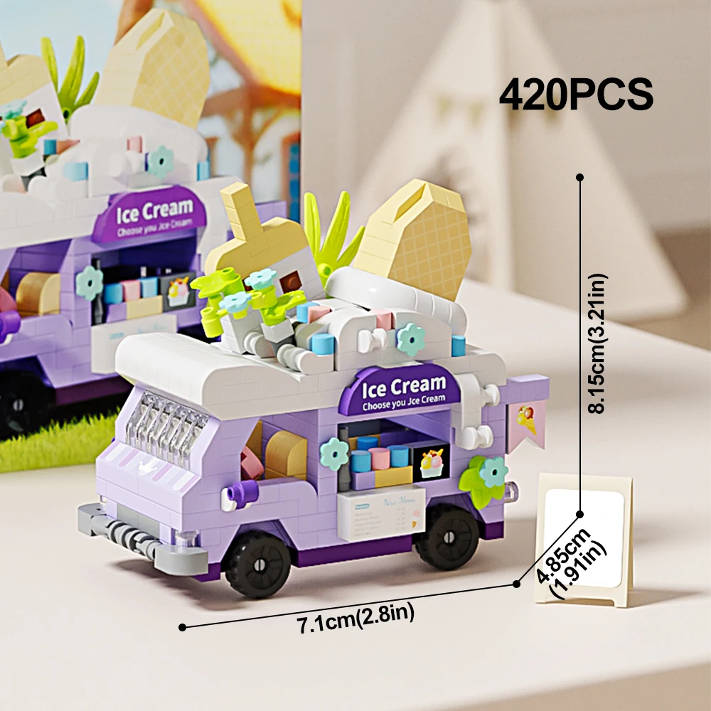 HUIQIBAO Straatvoedselwagen Model Micro Bouwblok MOC Bloemenwagen Bakstenen Set Schattig Ornament Decoratie Speelgoed voor Meisjes