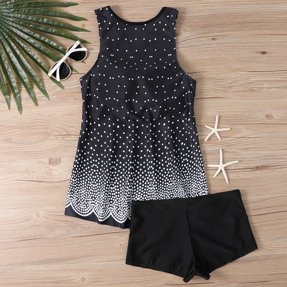 스포티 래쉬가드 탱키니 투피스 통기성 및 빠른 건조 여성용 운동 수영복 여름 블루 반바지 슈트 휴가용 탱키니