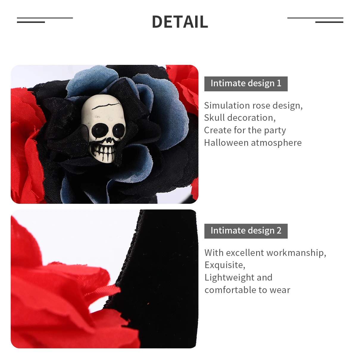 

3D Rose Skull Halloween Headdress Costume Party Cosplay Ox Horn Hair Hoop Decor Lightweight Durable Skull Hairband For Women Men