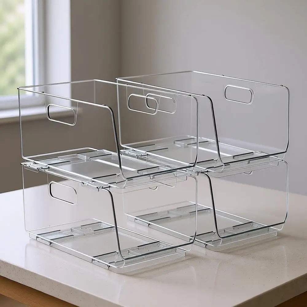 

Clear Medium Stackable Storage Bins, 4-Pack for Pantry and Kitchen Organization