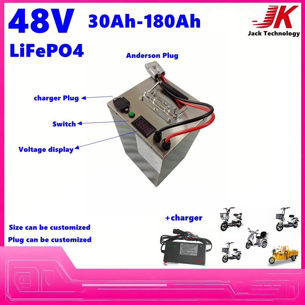 48V use scooter 30Ah-180Ah LiFePO4 Battery for 500W 800W 1KW 2KW 3KW Golf Cart Tractor Two Wheeler Vehicle scooter tricycle
