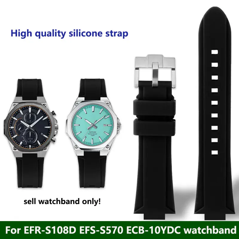 Men\'s silicone wristband for Casio EFR-S108D EFS-S570 ECB-10YDC watchband modified with protruding rubber watch strap