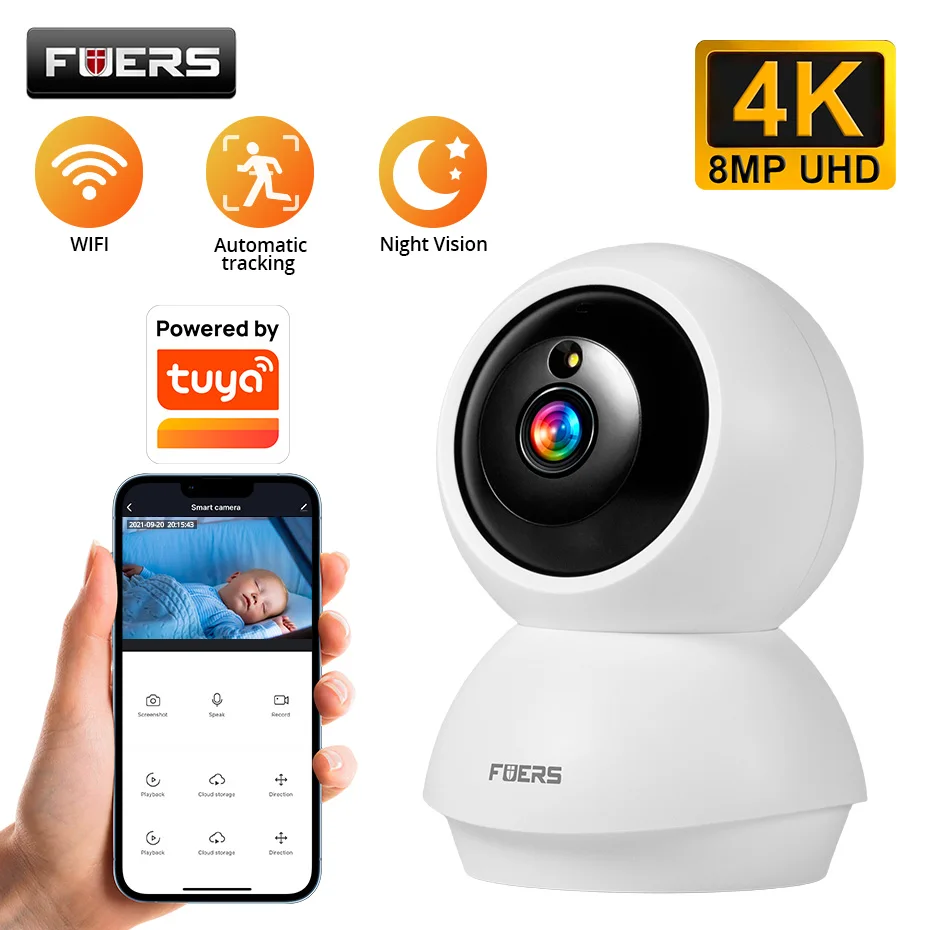 Smart 8MP Surveillance Camera WiFi Connect Motion Flash Alarm Infrared Night Vision Two-Way Intercom Camera