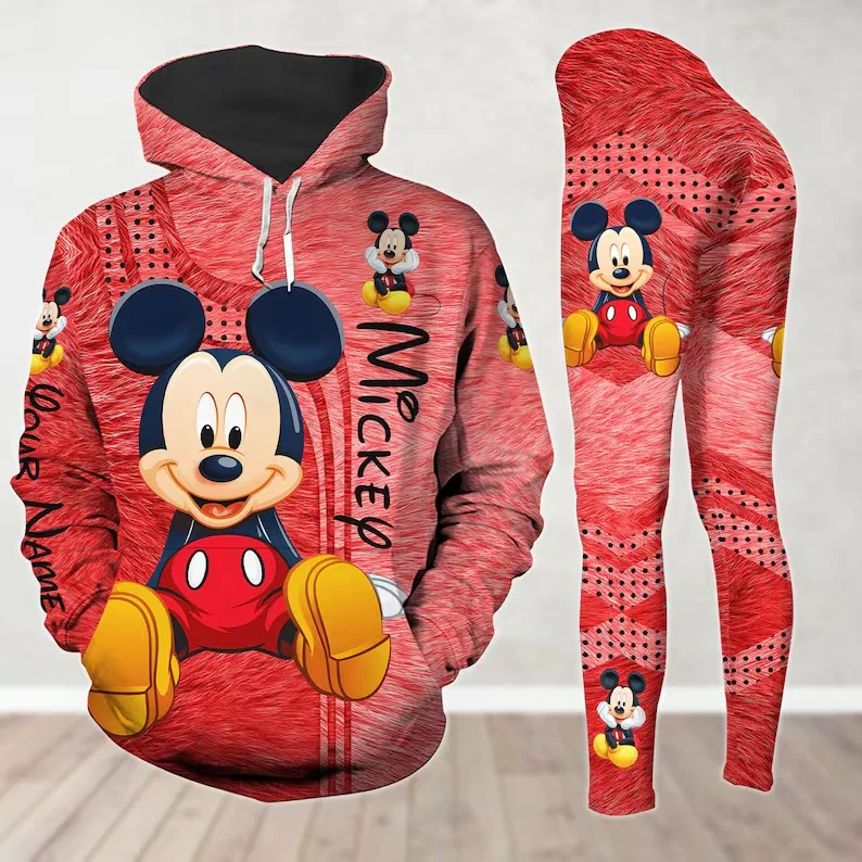 Disfraces de Minnie Mouse de Disney, Sudadera con capucha, mallas, traje para mujer, pantalones de Yoga de Mickey de dibujos animados, sudadera, traje deportivo de moda de otoño