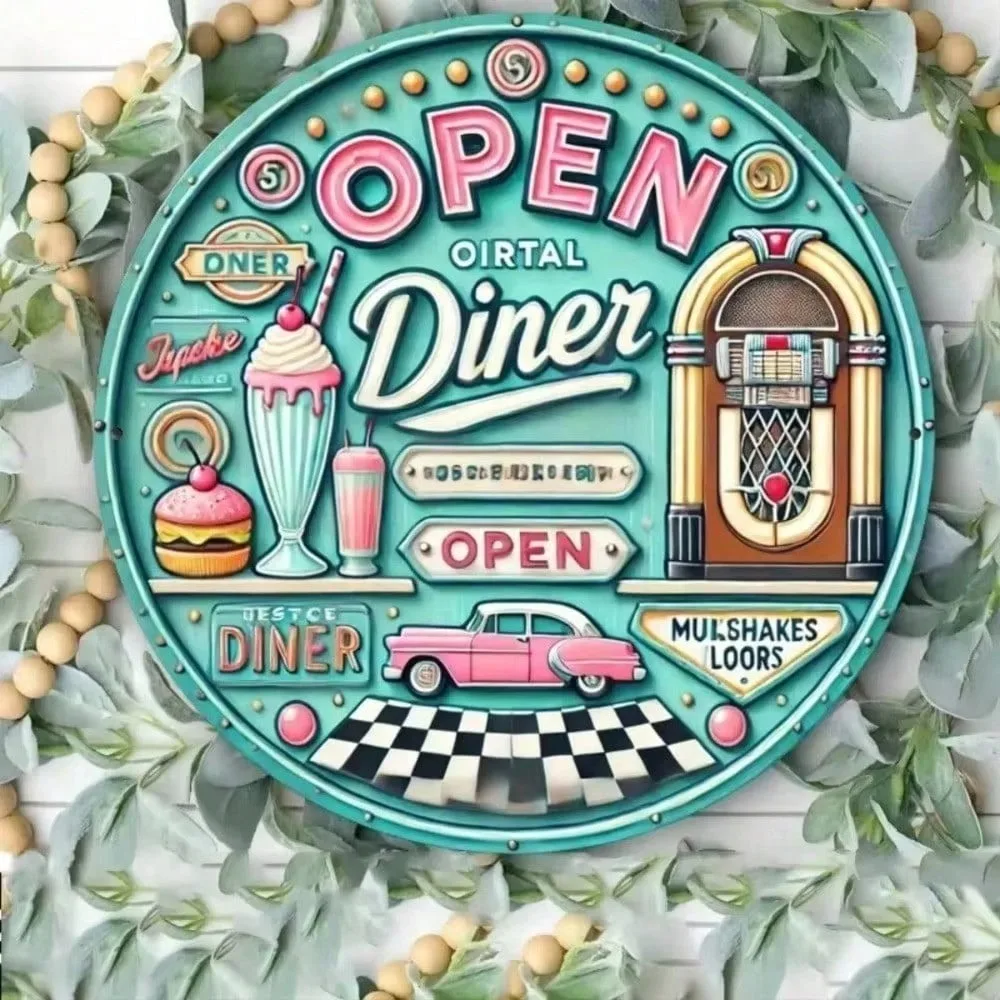 Vintage Brand Retro 1950s American Diner Round Metal Sign 20cm - Classic Wall Decor for Home Bar Cafe Restaurant